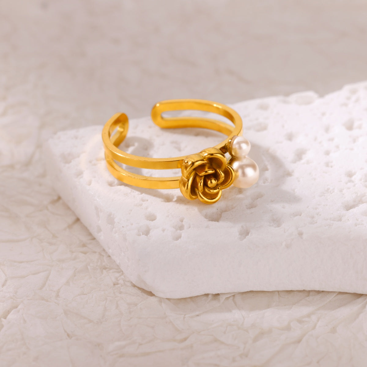 Rose Pearl Twin-Band Ring