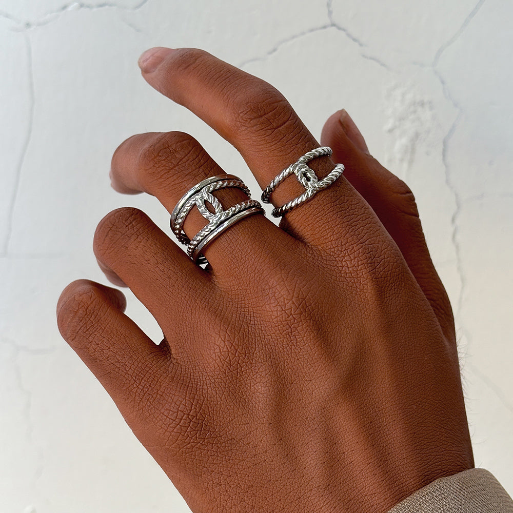 2pc Twisted Rope Open Gold Ring Set