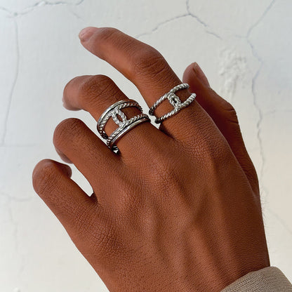 2pc Twisted Rope Open Gold Ring Set