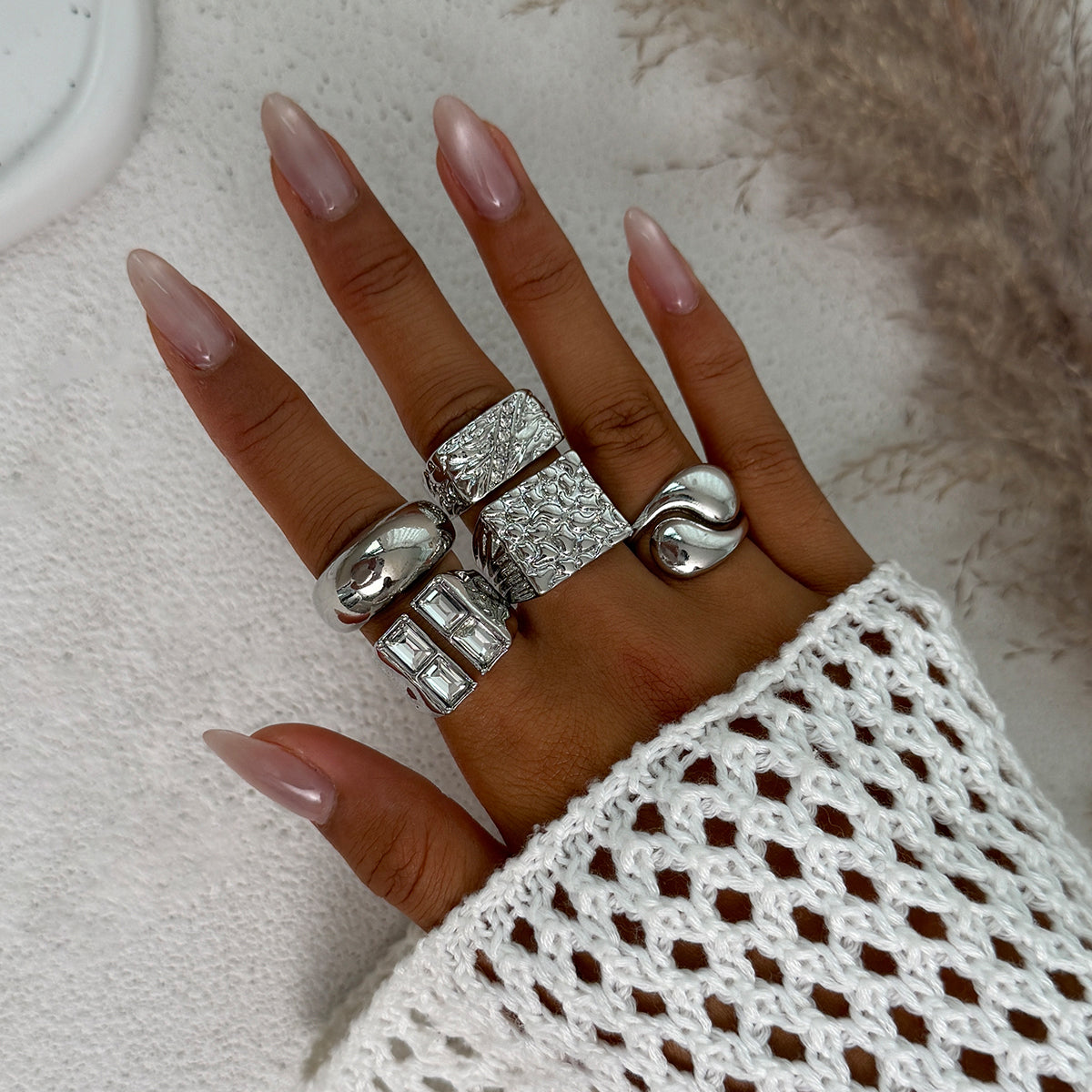 5pc Punk Chunky Geometric Ring Set