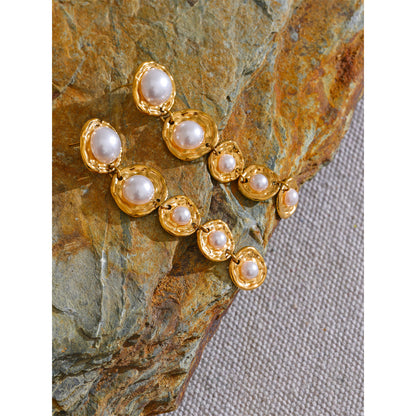 Gold Textured Pearl Drop Earrings