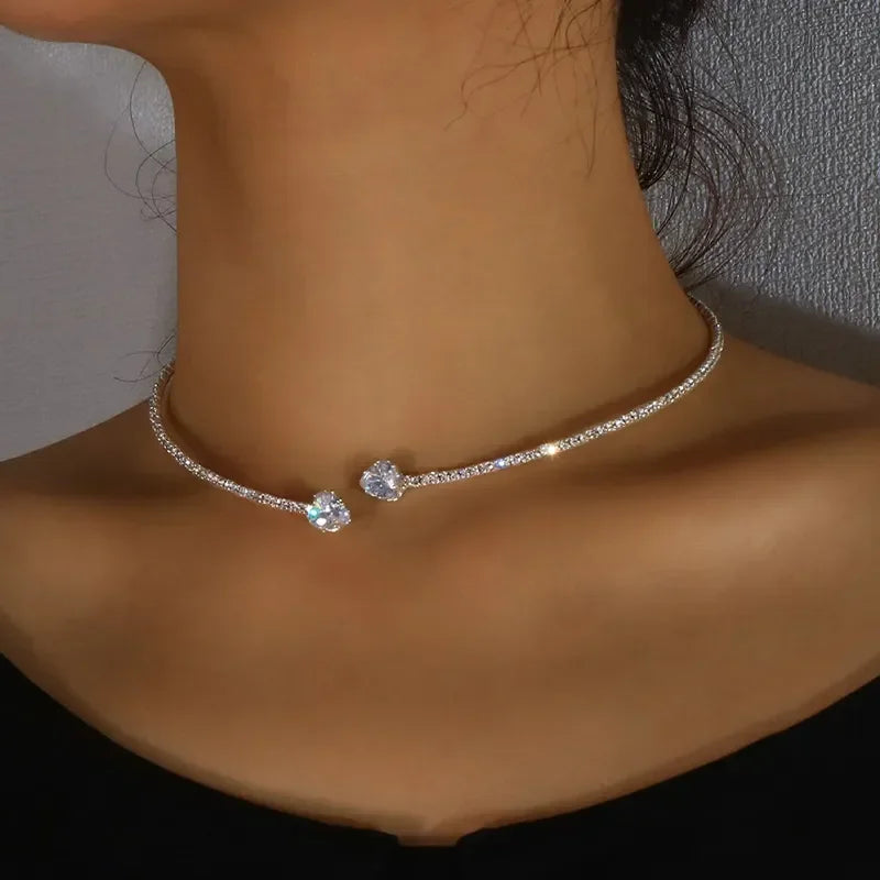 Heart-Cut Crystal Open Choker Necklace