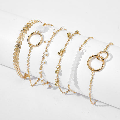 6pc Boho Gold Chain & Bead Bracelet Set