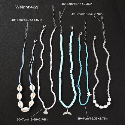 5pc Boho Shell & Bead Necklace Set