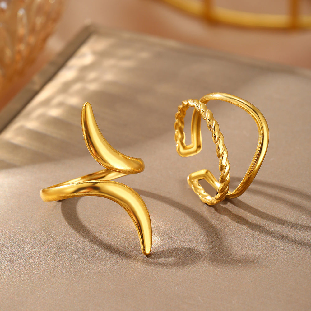 2pc Crescent Curve Gold Ring Set