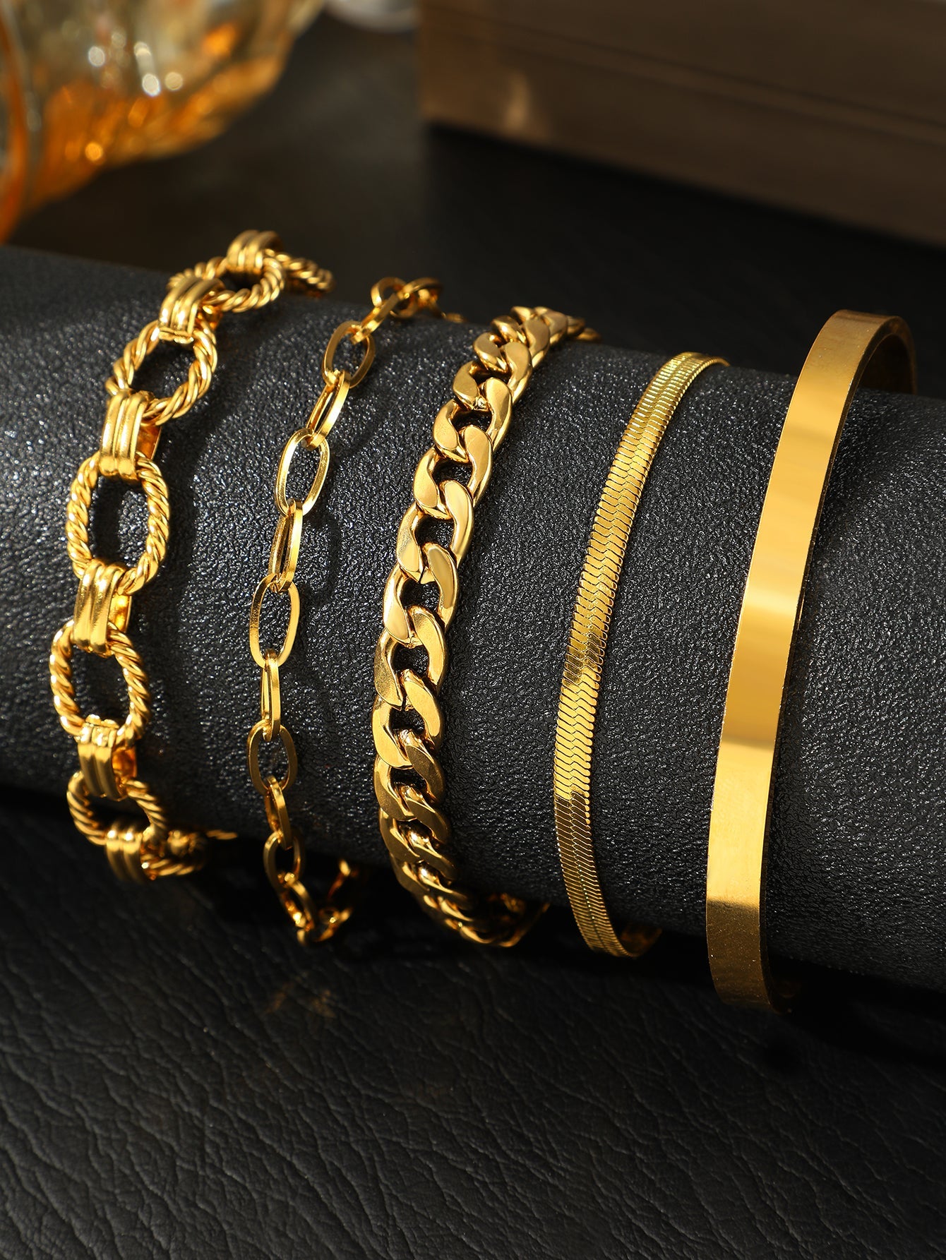 5pc Chunky Chain Bracelet Stack