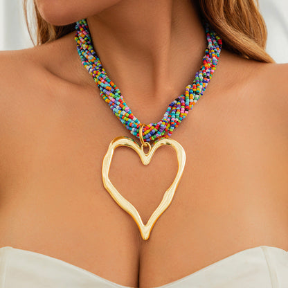 Boho Multilayer Beaded Heart Choker Necklace