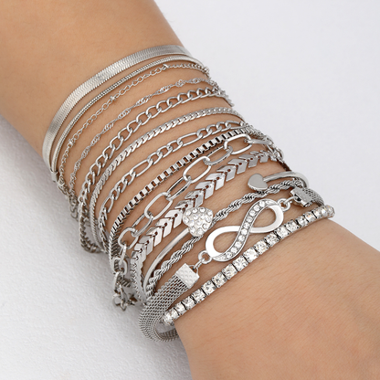 14pc Mixed Chain & Charm Bracelet Set