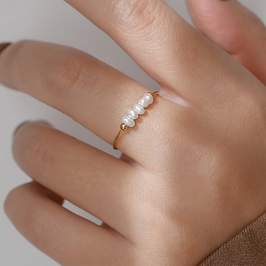 18k Gold Pearl Beaded Stacking Ring