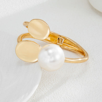 Punk Geometric Pearl Cuff Bracelet