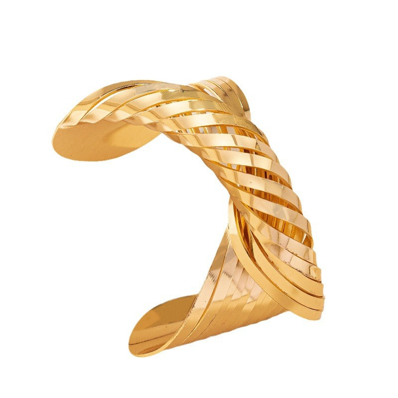 Gold Twisted Wide Statement Cuff