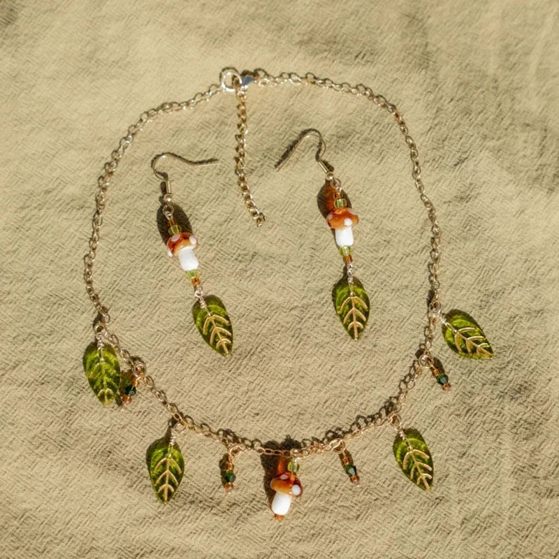 2pc Forest Mushroom Leaf Jewelry Set