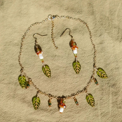 2pc Forest Mushroom Leaf Jewelry Set