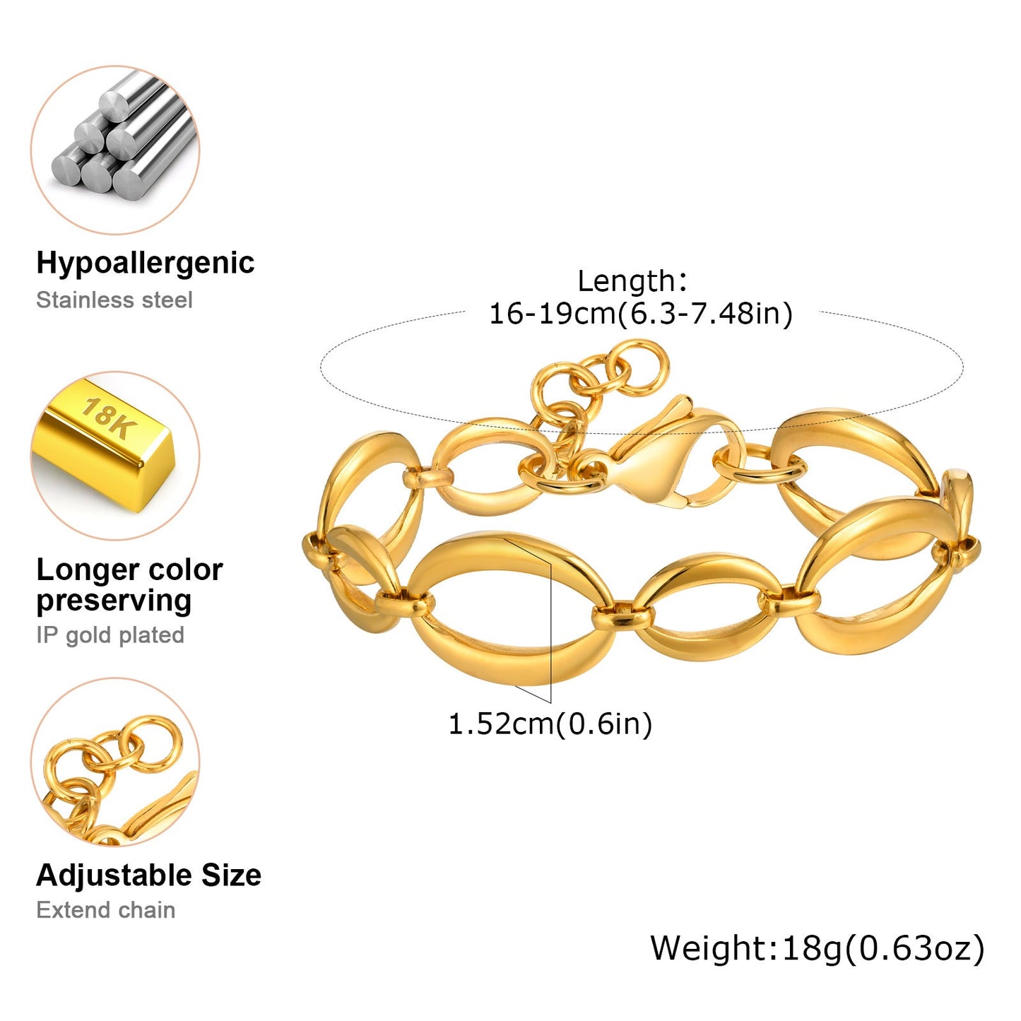 Gold Oval Link Chain Bracelet