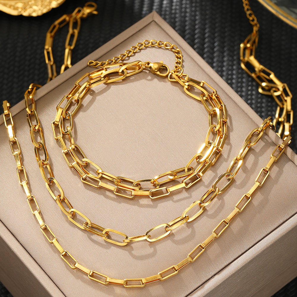 3pc Paperclip Chain Jewelry Set