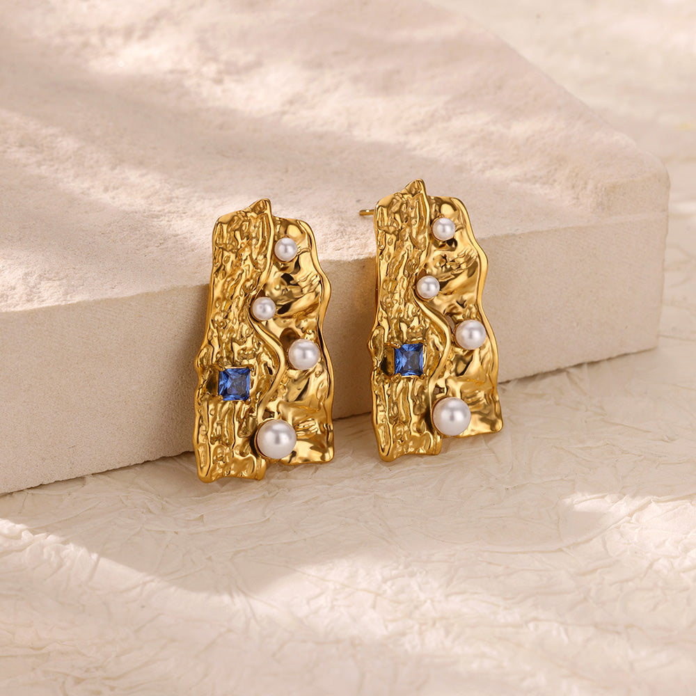 Irregular Gem & Pearl Drop Earrings