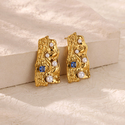 Irregular Gem & Pearl Drop Earrings