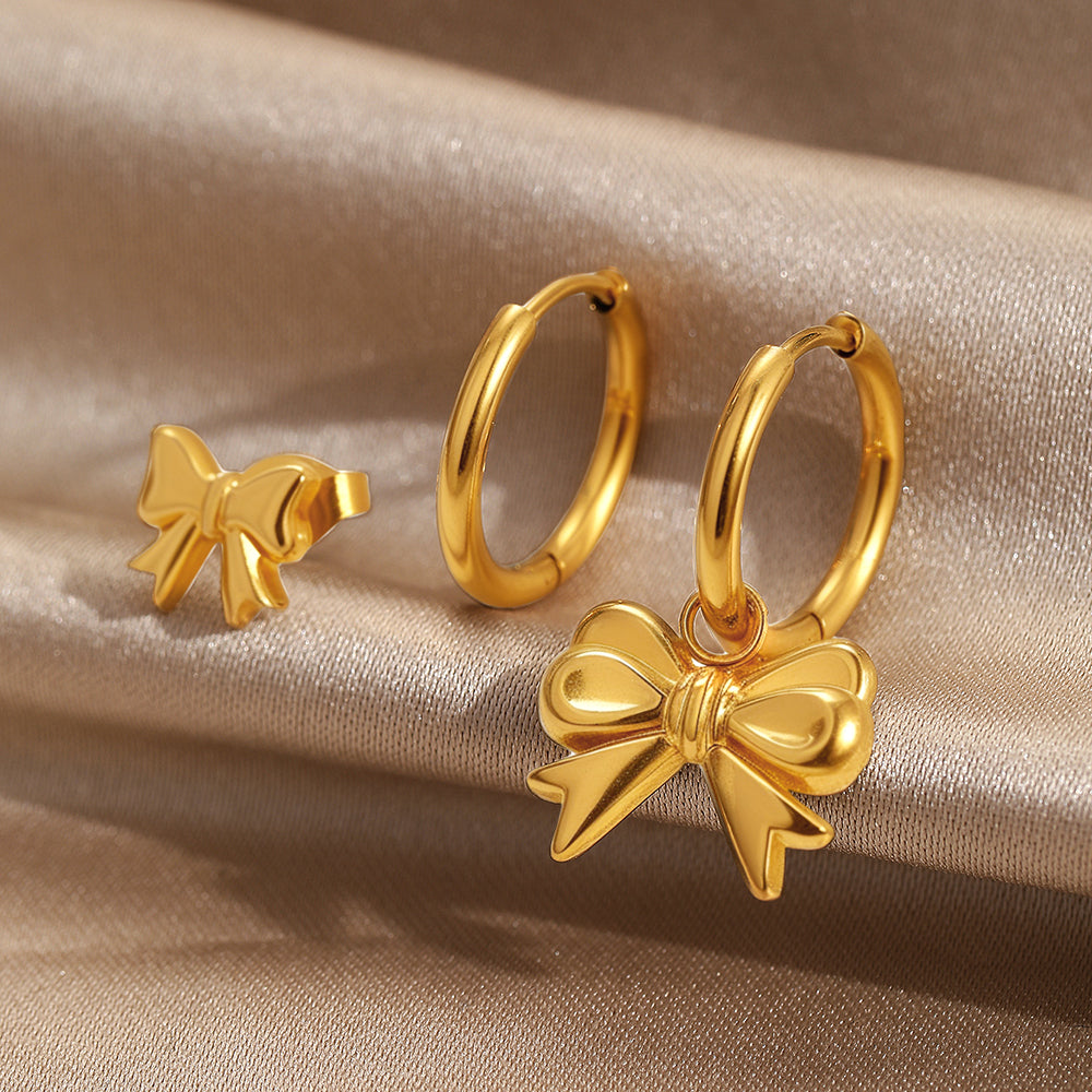 Bow Stud & Drop Earring Set