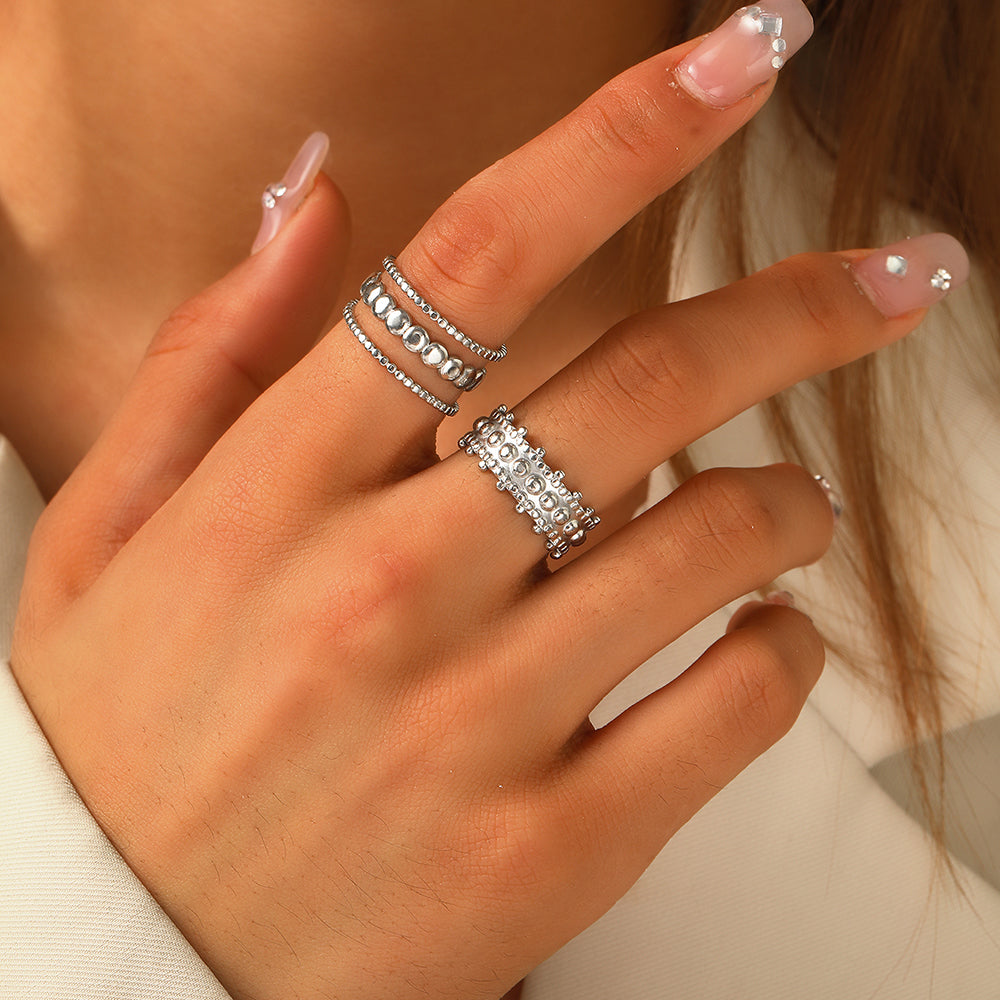 3pc Gold Beaded Ring Stack