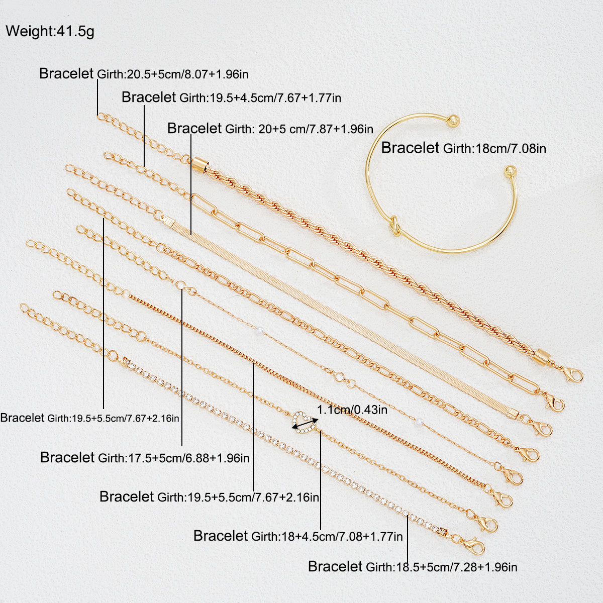 9pc Mixed Chain & Charm Bracelet Set