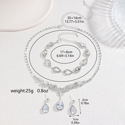 4pc Rhinestone Water Droplet Jewelry Set