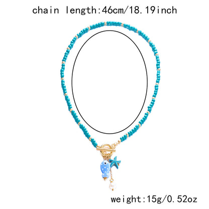 Rainbow Ceramic Fish & Starfish Necklace