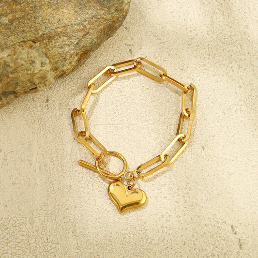 Heart Charm Paperclip Chain Bracelet