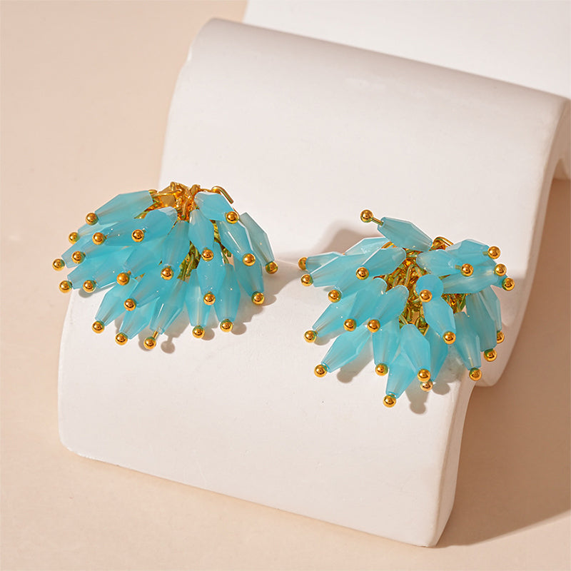 Blue Beaded Cluster Earrings