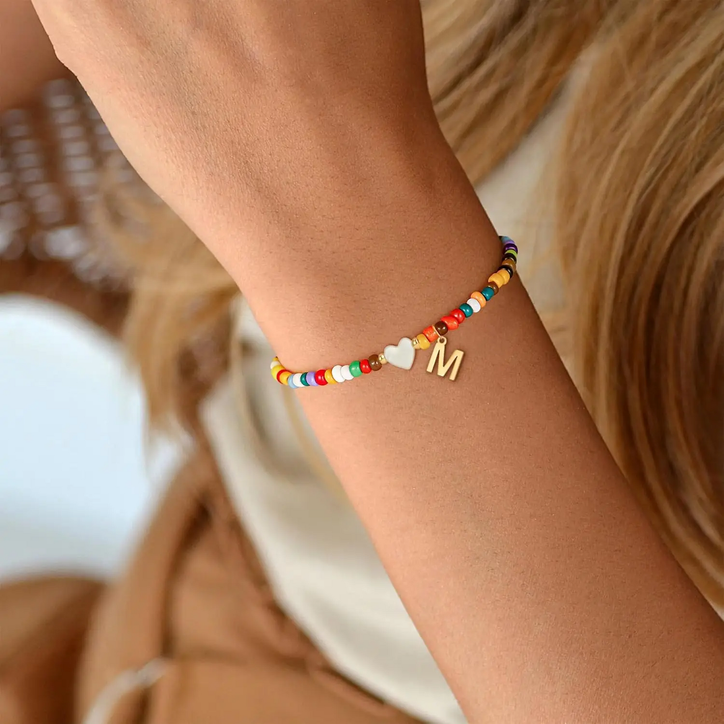 Colorful Initial Heart Bracelet