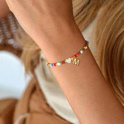 Colorful Initial Heart Bracelet