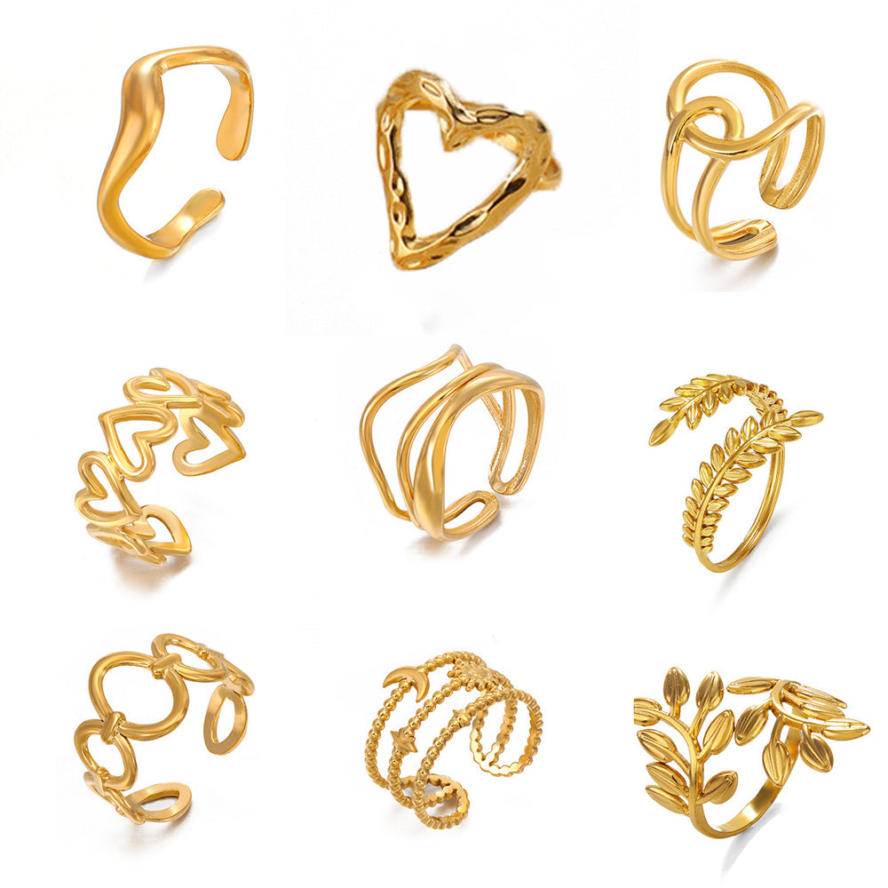 Gold Stainless Steel Hollow Heart Ring