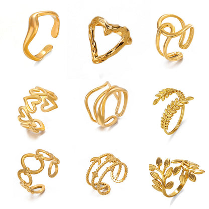 Gold Stainless Steel Hollow Heart Ring
