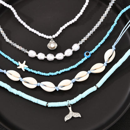 5pc Boho Shell & Bead Necklace Set