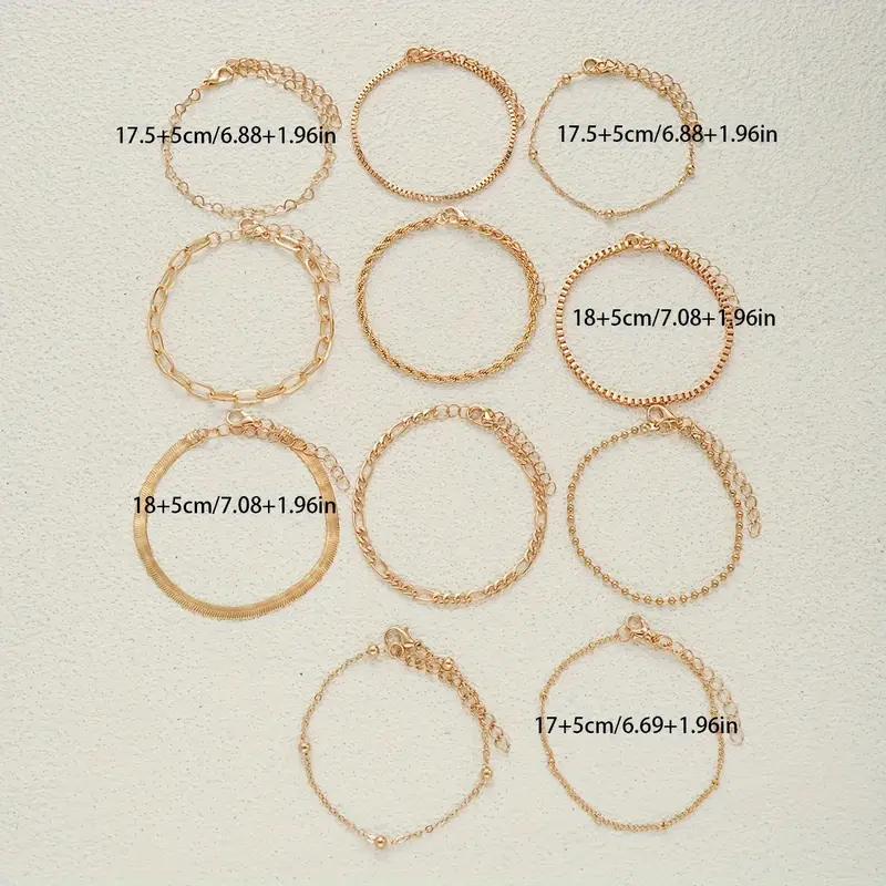 11pc Minimalist Gold Chain Bracelet Set