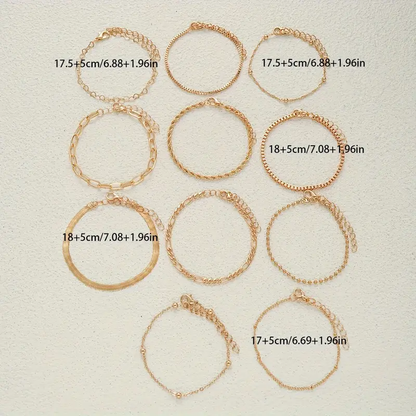 11pc Minimalist Gold Chain Bracelet Set
