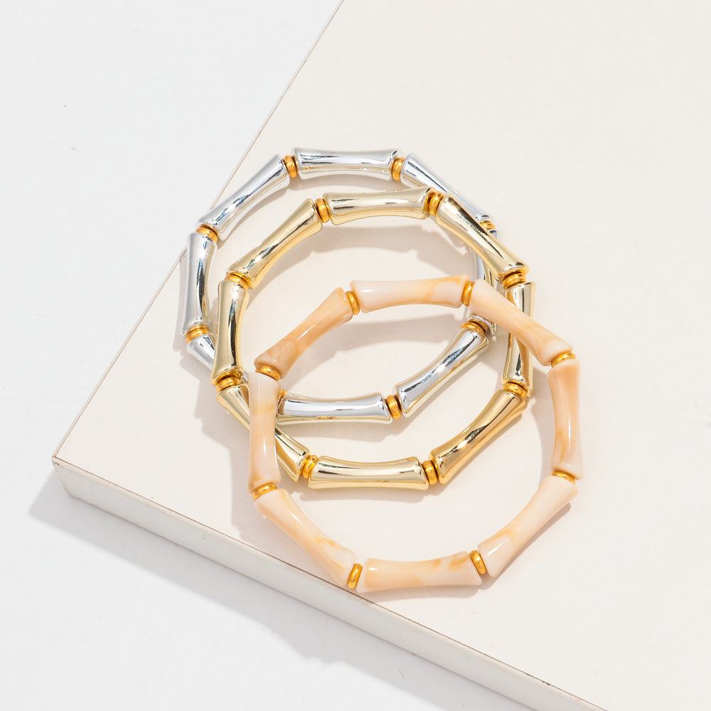 3pcs Gold Bamboo Bangle Bracelet Stack