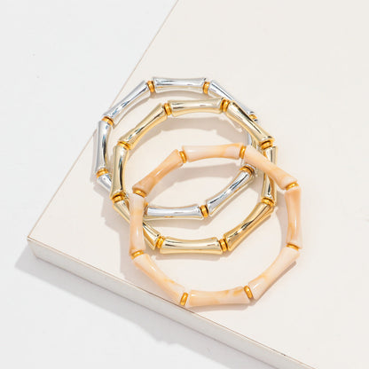 3pcs Gold Bamboo Bangle Bracelet Stack