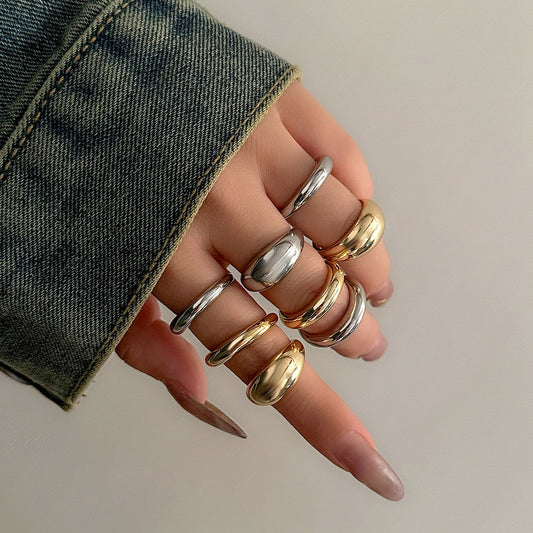 8pc Mixed Metal Chunky Ring Set