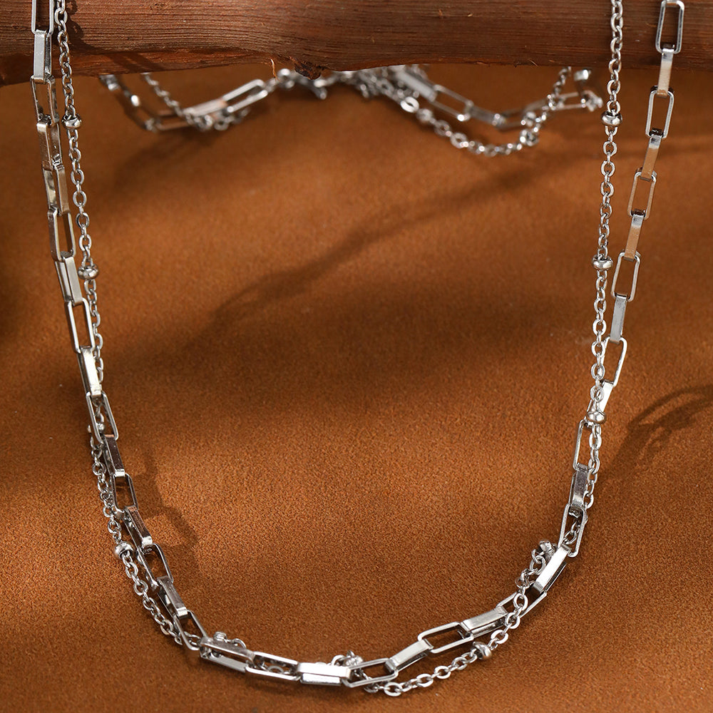 2pc Paperclip and Bead Chain Necklace Set