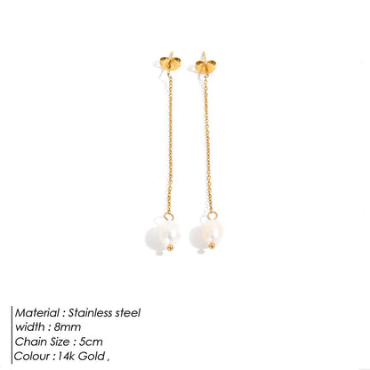 14k Gold Pearl Chain Drop Earrings