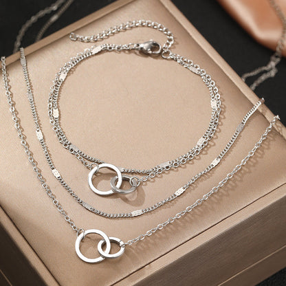 Interlocking Circle Necklace & Bracelet Set