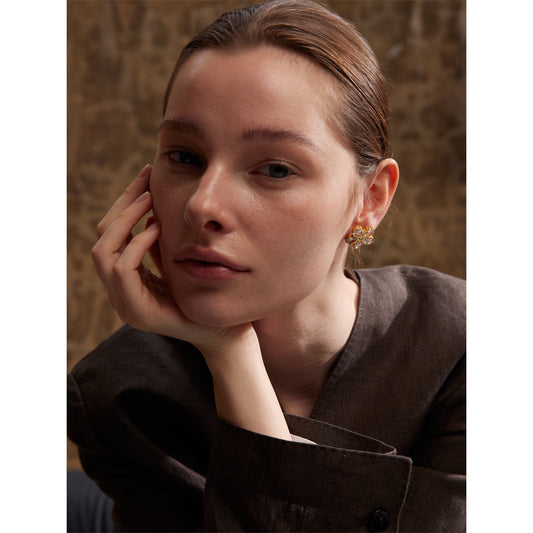 Crystal Petal Flower Stud Earrings