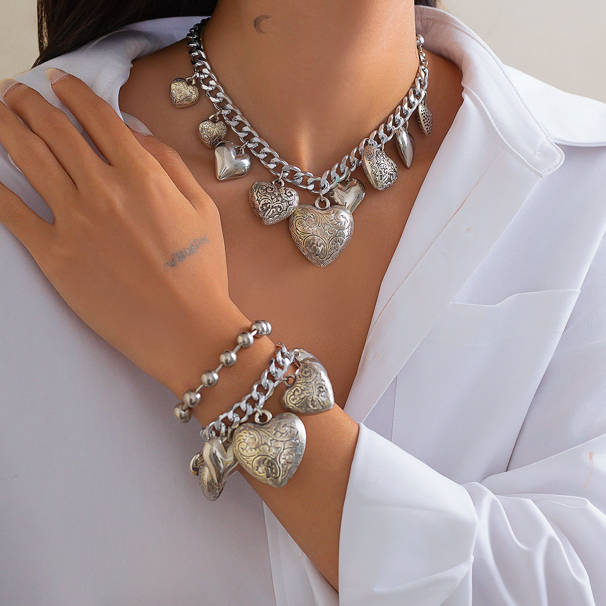 2pc Coin Tassel Necklace Bracelet Set