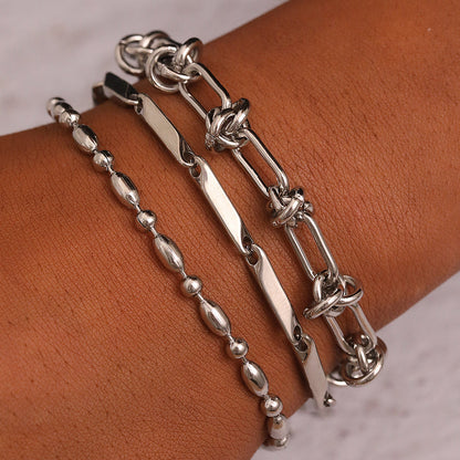 3pc Mixed Link Gold Bracelet Set