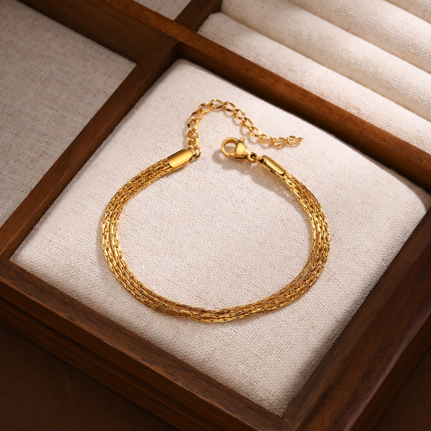 3pc Dainty Gold Chain Bracelet Set
