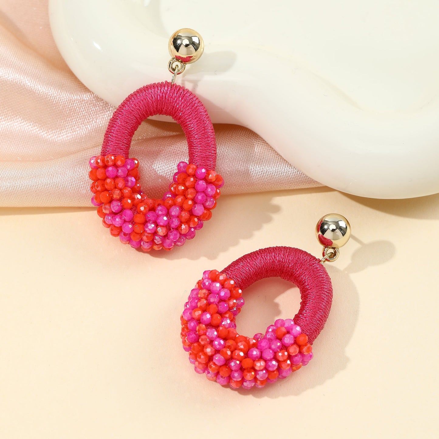 Beaded Gold Cluster Stud Earrings