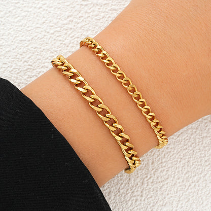 2pc Simple Gold Chain Bracelet Set