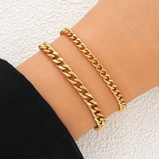 2pc Simple Gold Chain Bracelet Set