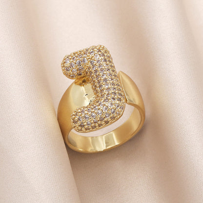 Gold Bubble Letter Initial Ring