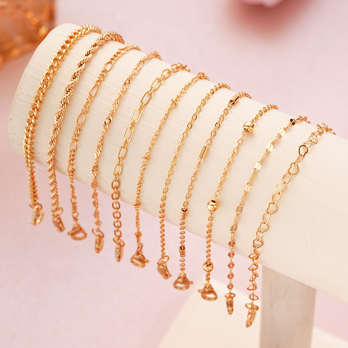 10pc Dainty Gold Chain Bracelet Set
